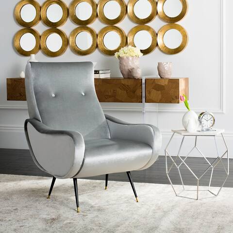 SAFAVIEH Mid-Century Modern Retro Elicia Velvet Light Grey Club Chair - 28.5" x 35" x 37"