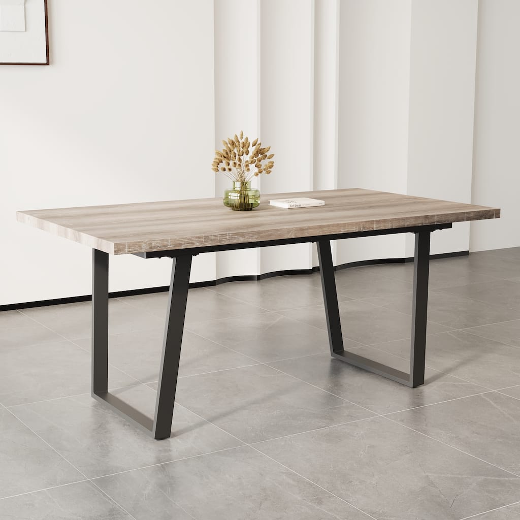 62.9 Inch Rectangular Dining Table, 6-Person Dining Table with Metal Frame