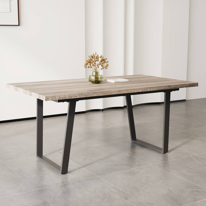 GDFStudio - Kavon Modern Minimalist Wooden Dining Table with Sturdy Metal Frame & Spacious Rectangular Top