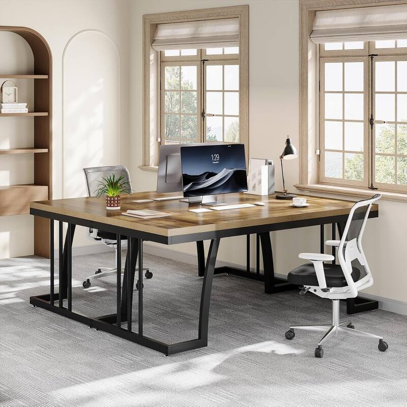 63" Executive Desk with Sturdy Metal Frame, Modern Simple Writing Study Table for Home Office