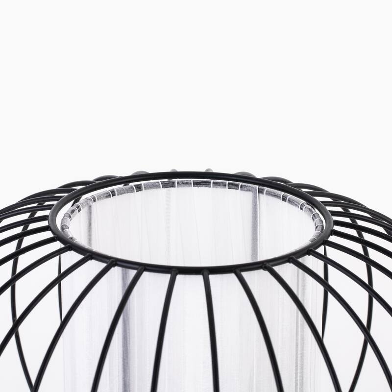CO-Z 17" Modern Desk Lamp Table Lamp with White Fabric Shade and Metal Cage Frame