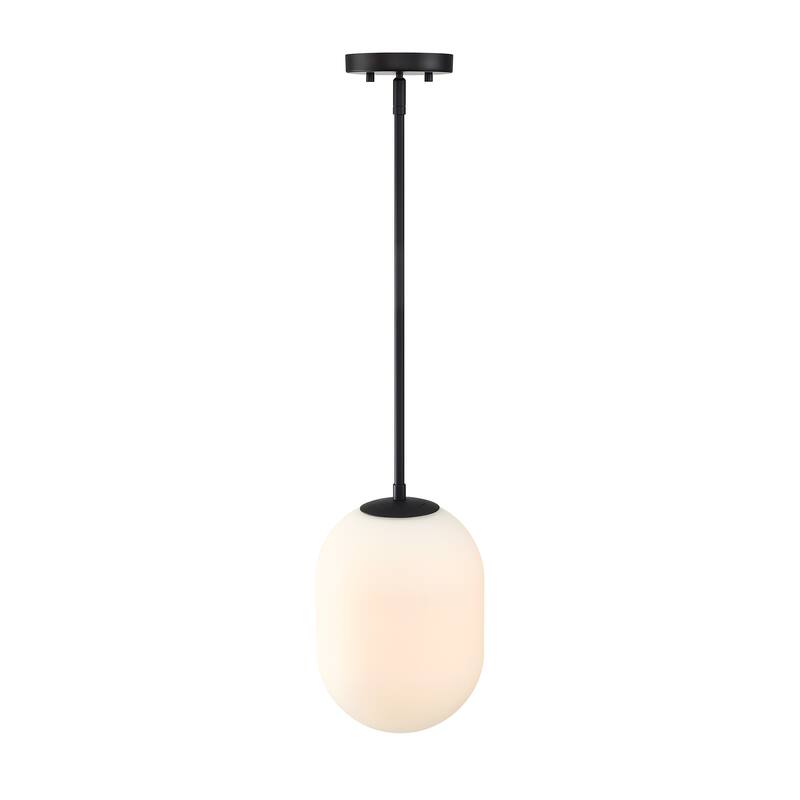 Noor 60 Watt 1-Light Matte Black Modern Pendant Light with Etched Opal Glass Shade - 12.75
