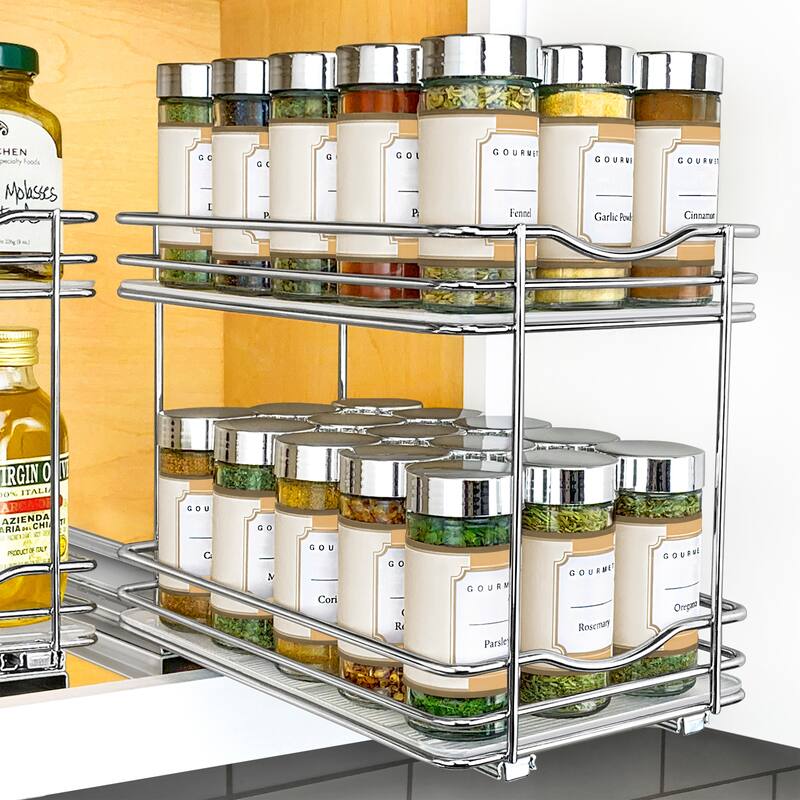 LYNK PROFESSIONAL® Pull Out Spice Rack Organizer for Cabinet - 6-1/4 inch Wide - Lifetime Limited Warranty - 2 Tier, Chrome