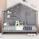 preview thumbnail 1 of 20, Twin House Bed with Shelves for Kids Girls Boys, Solid Wood Platform Bed Frame with Window & Sparkling Light Strip on the Roof Grey - Twin