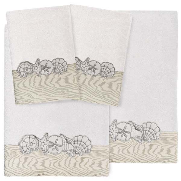 slide 2 of 14, Authentic Hotel and Spa Shell Row 4 PC Towel Set Silver