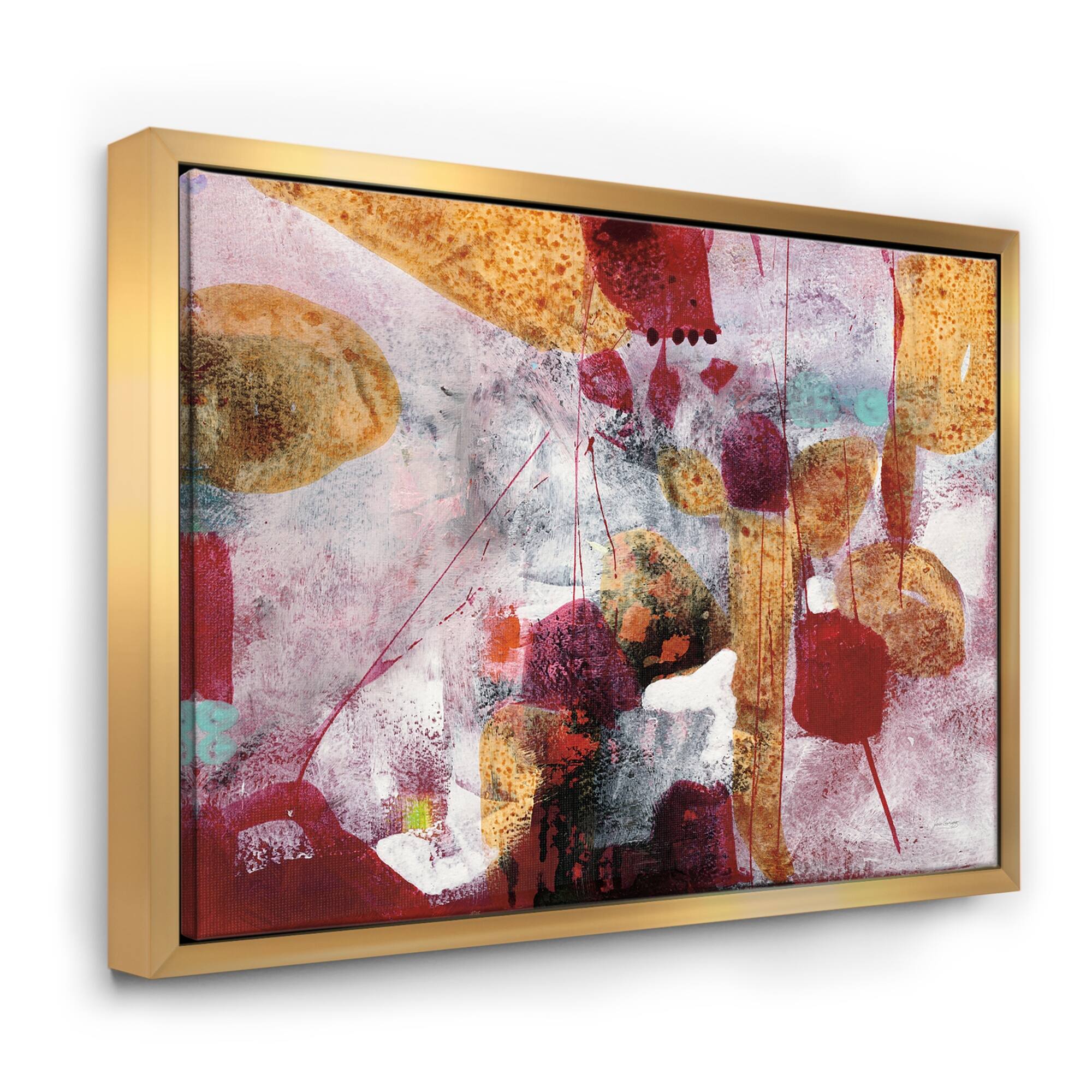 Designart "Abstract Watercolor with Red and Yellow" Contemporary Framed Canvas Multicolor