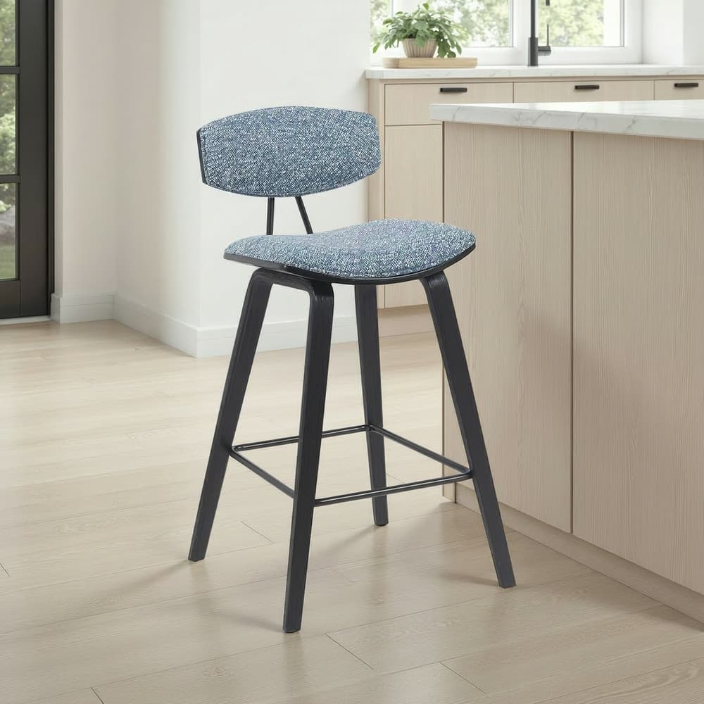 Fox Mid-Century Bar Stool, Upholstered Counter Height Chair with Bentwood Legs