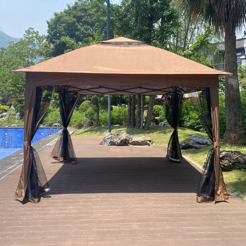 Outdoor 11x 11Ft Pop Up Gazebo Canopy With Removable Zipper Netting