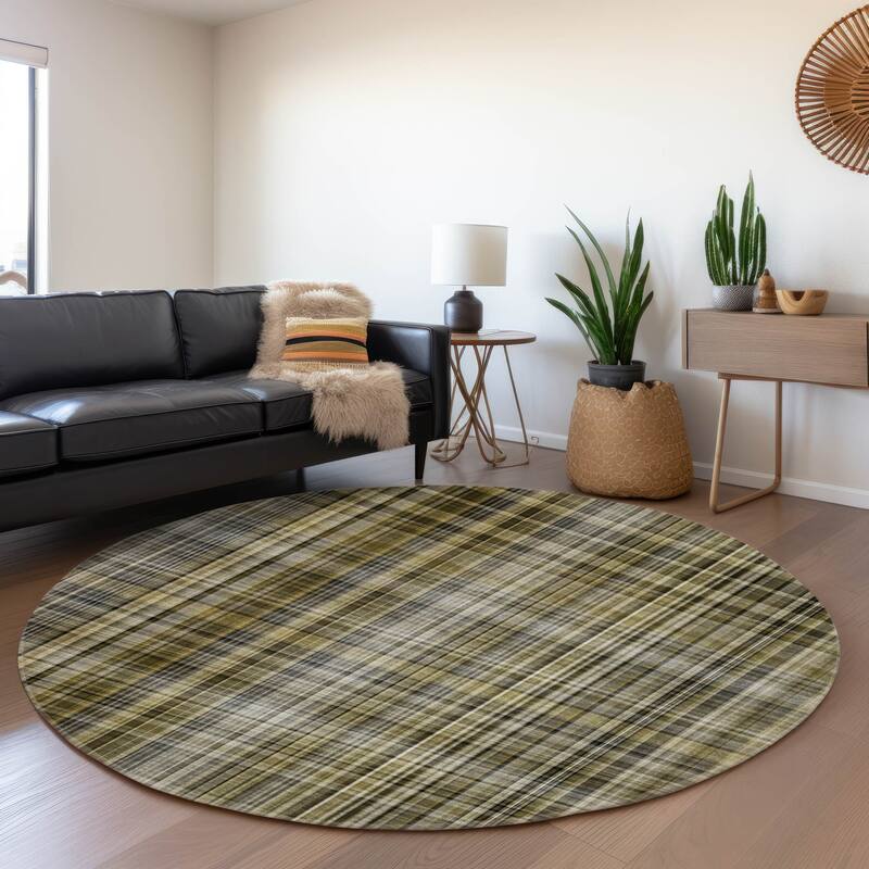 Premium Washable Super Soft Plaid Mayfield Rug - Taupe - 8' x 8' - Round