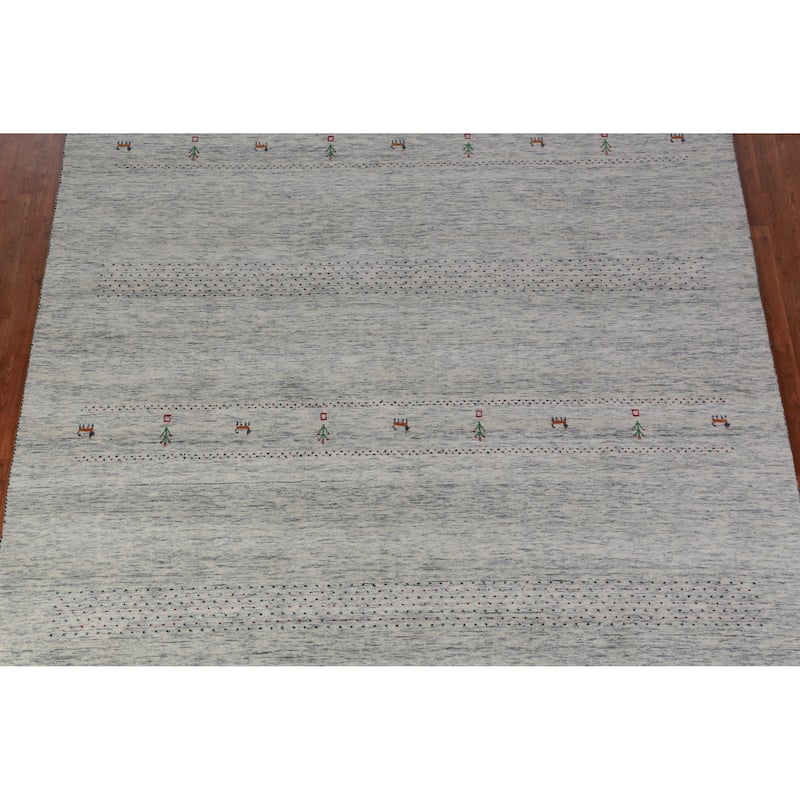 Little Animals Gabbeh Indian Area Rug Hand-Knotted Beige Wool Carpet - 8'1" x 9'11"
