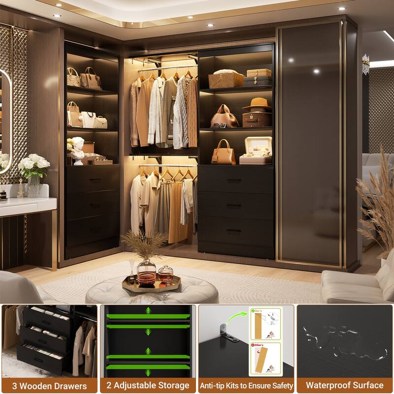 23.6" W Closet System with 3 Wooden Drawers and Storage Shelves, 2FT Sturdy Walk-in Organizer Storage Unit