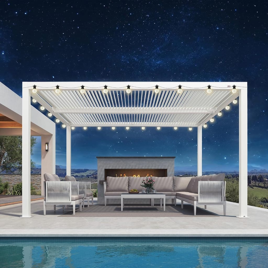 PURPLE LEAF Louvered Pergola with Solar Lights Hardtop Gazebo for Patio