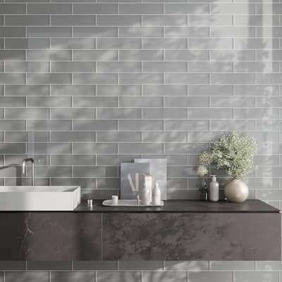 Apollo tile 4" x 16" Colorway Glossy Gray Glass Tile (5.33 sq ft/case) - 12 Pack