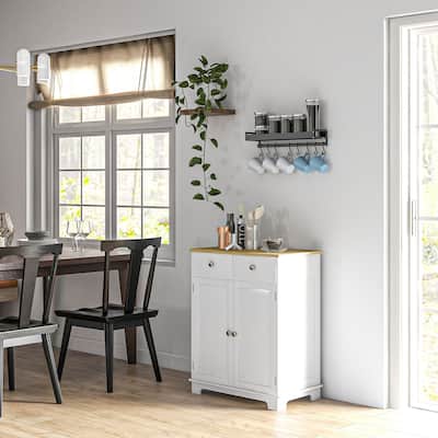 Kitchen Sideboard Cabinet with Drawers and Adjustable Shelf, Storage Cabinet Buffet Cabinet with Wood Top