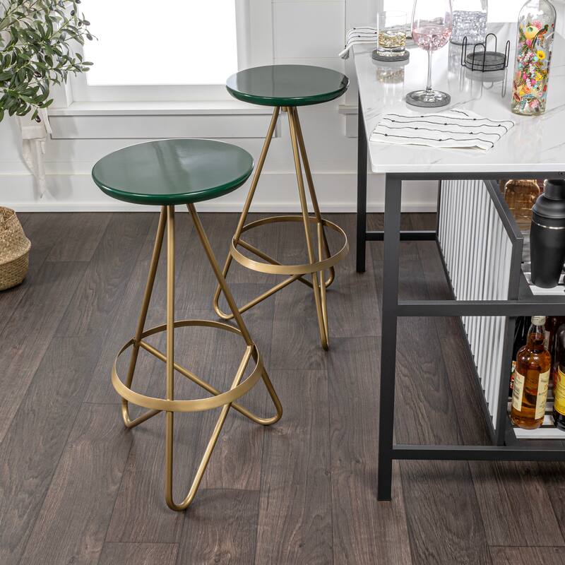 Hula 30" Modern Industrial Metal Backless Circular Bar Stool, by JONATHAN Y