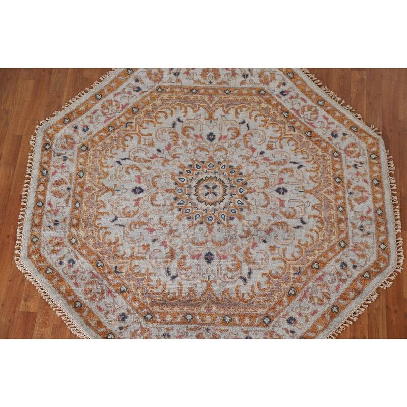 Heriz Serapi Oriental Octagon Rug Hand-Knotted Wool Carpet - 5'11"x 5'11"