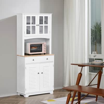 White Kitchen Storage Cabinet with Drawers and Adjustable Shelves Countertop for Dining Room - 26.75" L x 15.5" W x 67" H