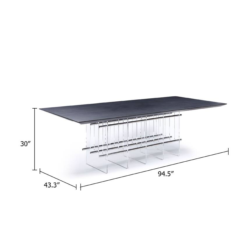 Cid Invo Dining Table, Black Oak Veneer, Acrylic and Steel Base, 94 Inch - Gray, Clear