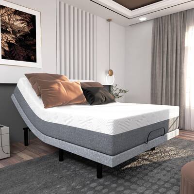 Renanim Zero Clearance Adjustable Bed with 14 inch Medium Mattress, Dual Massage, USB Ports, App Control, Underbed Light