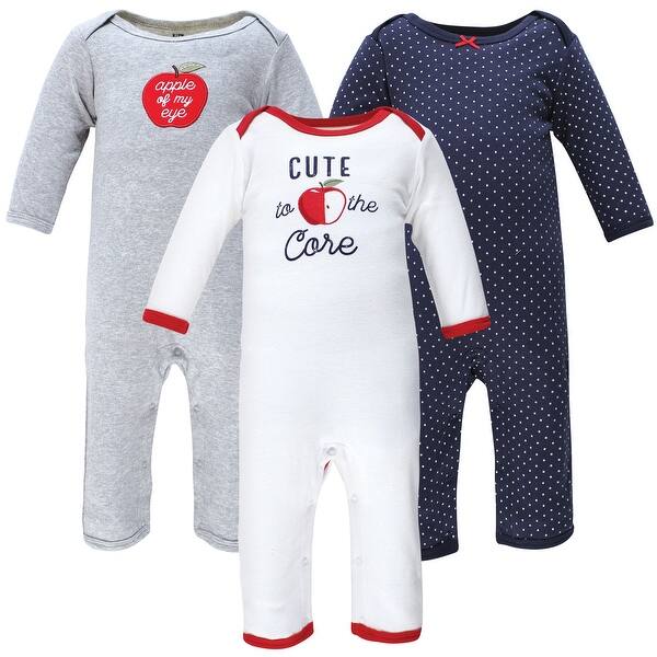 slide 1 of 1, Hudson Baby Infant Girl Cotton Coveralls, Apple 0 - 3 Months - White/Blue