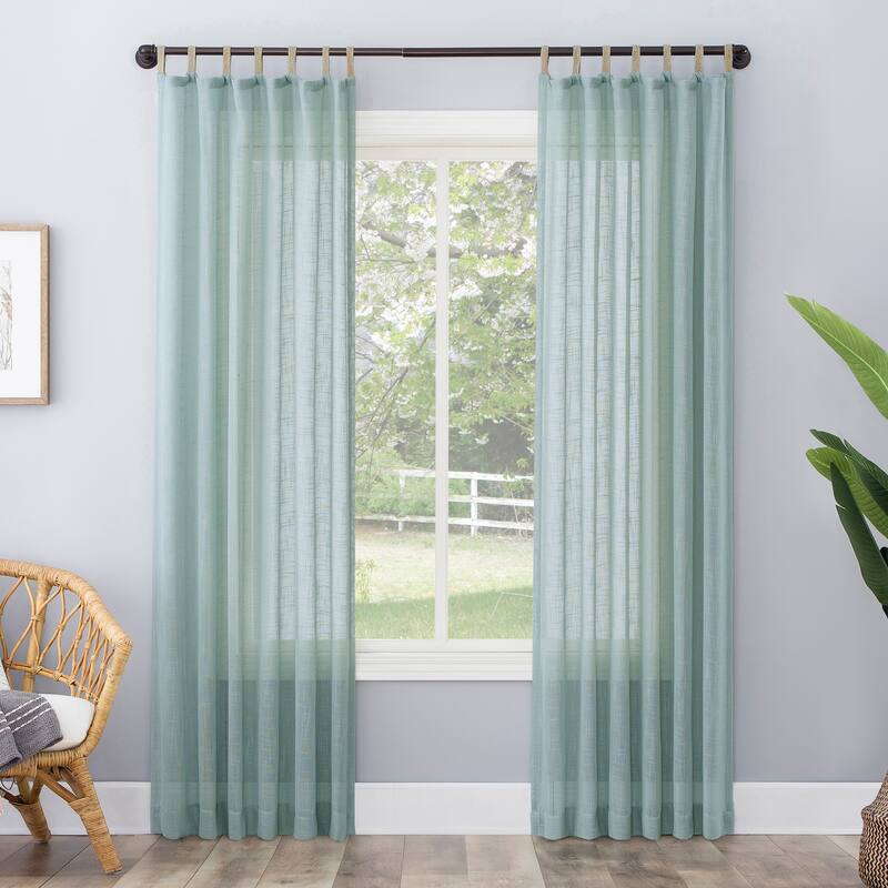 No. 918 Ceri Linen Texture Jute Tabs Semi-Sheer Tab Top Curtain Panel, Single Panel
