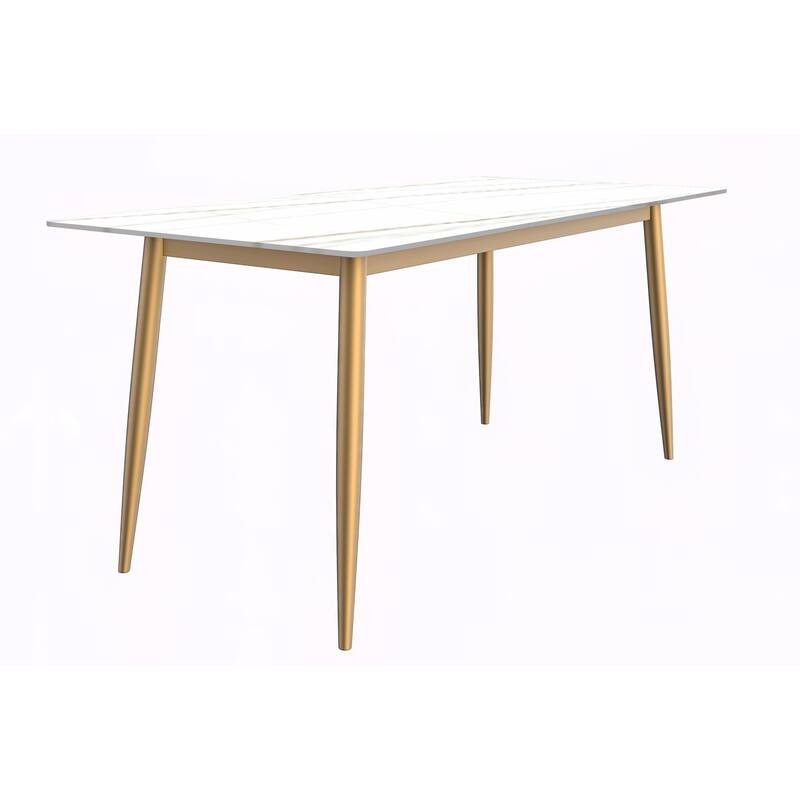 Zayle Dining Table with a 71" Rectangular Top and Gold Steel Base