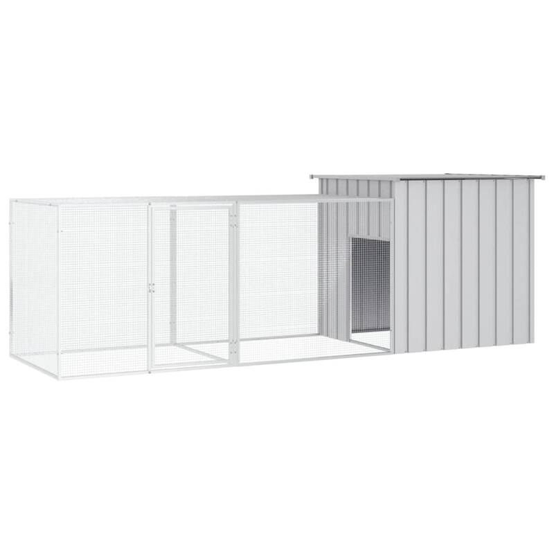 vidaXL Chicken Coop Multipurpose Chicken House with Mesh Cage Galvanized Steel - 118.1" x 35.8" x 39.4" - Gray