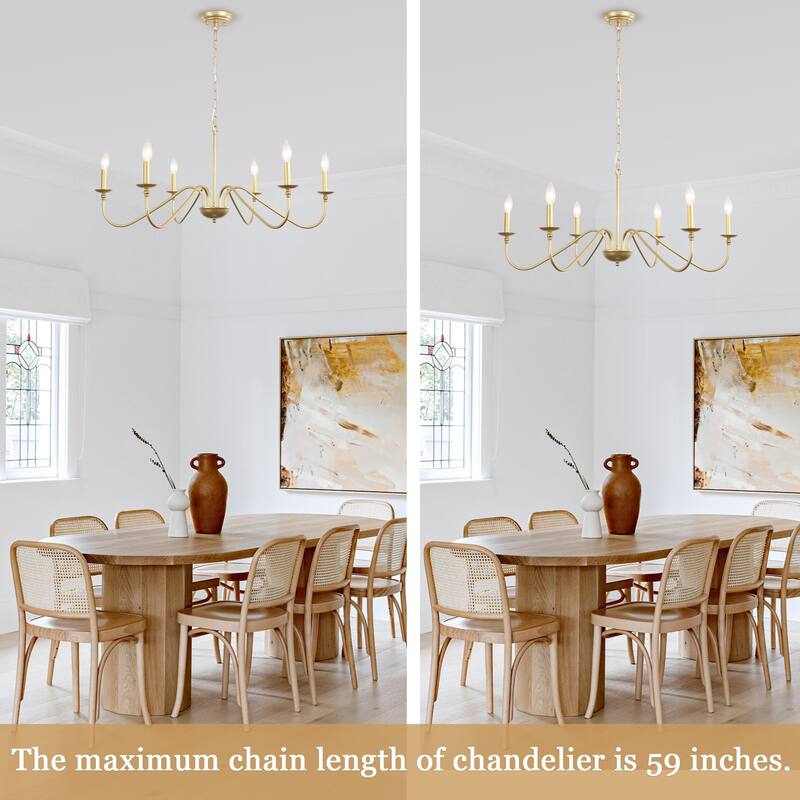 6-Light Farmhouse Candlestick Hanging Linear Chandelier Lighting Fixture for Dining Room Kitchen Island
