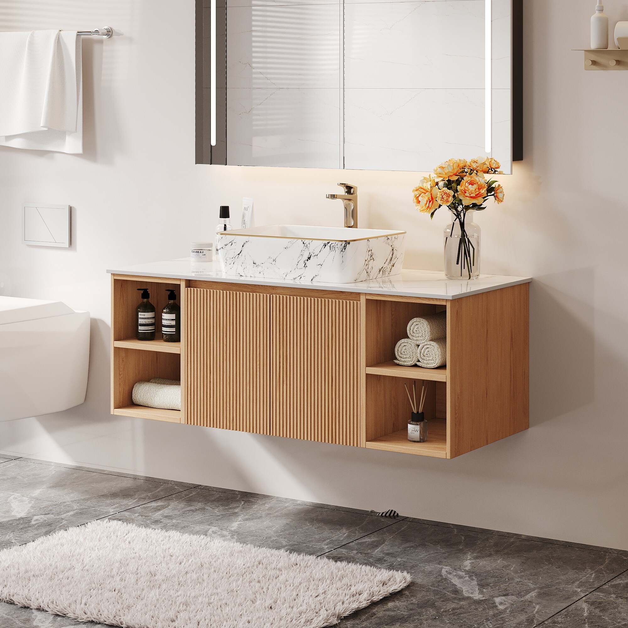 Onizbar 【Luxury】 36'' Single Bathroom Vanity with Glossy Sintered Stone Top, Light