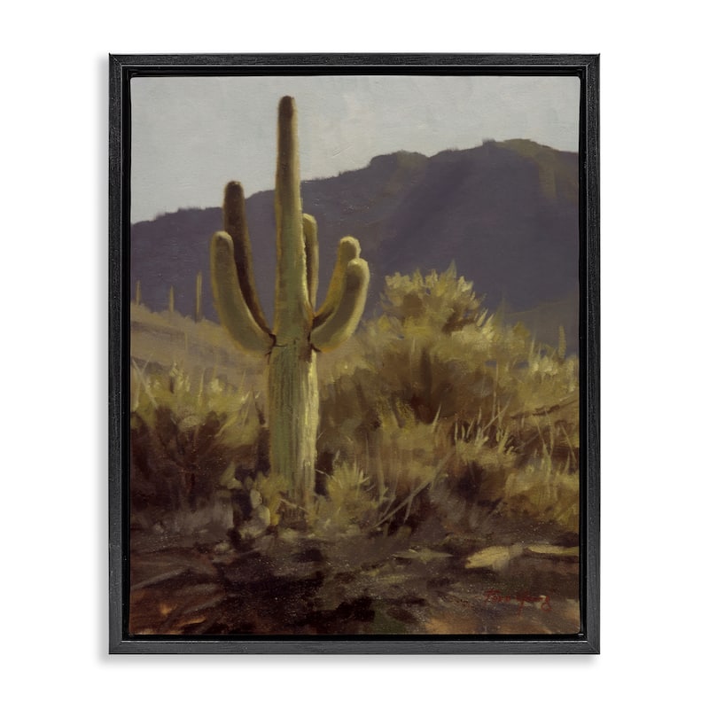Stupell Bold Cactus Mountain Overlook Framed Floater Canvas Wall Art Design By Paco Young - 25 x 31 - Black