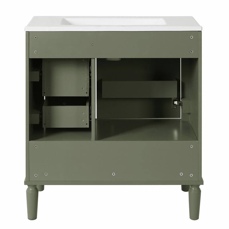 30" Bathroom Vanity with Ceramic Sink, Soft-Close Door, Built-in Shelf & Ample Storage