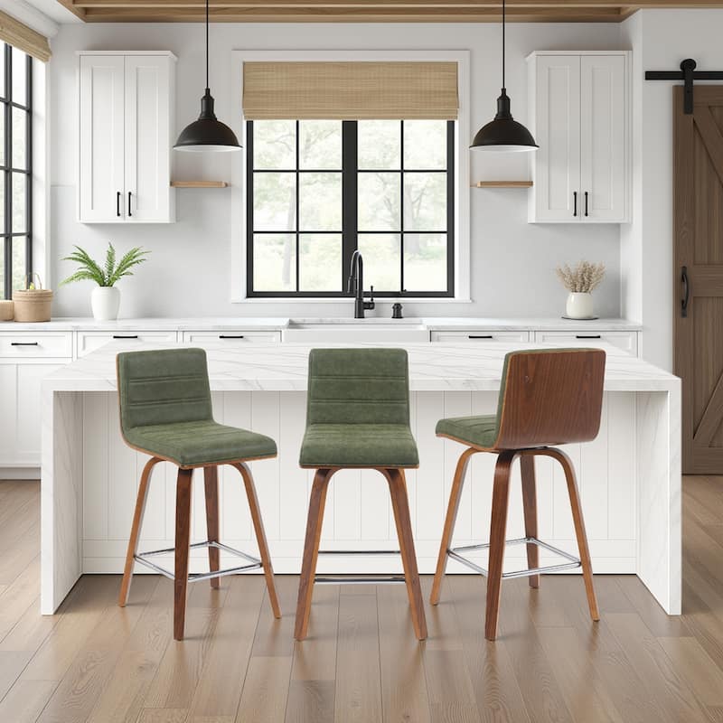 Skara Mid-Century Swivel Counter Stool, Upholstered Counter Height Chair with Bentwood Legs