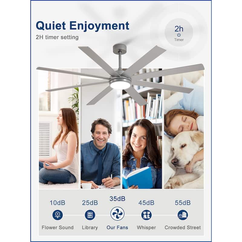 Large Ceiling Fan with Light - 8-Blade, Remote App Control, Dimmable 3CCT, Quiet DC Motor​, 66/72 Inches