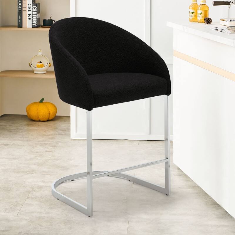 26" Fabric Upholstered Counter Height Bar Stools with Arms - 37" H x 22.4" W x 22" D - Single - Black