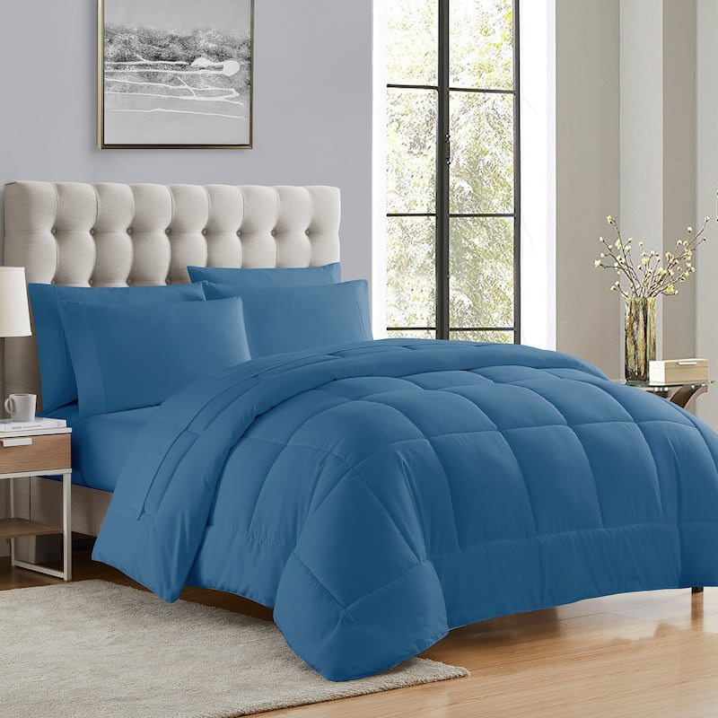 Sweet Home Collection Luxury Solid Bed-In-a-Bag with Sheet Set - Denim - California King
