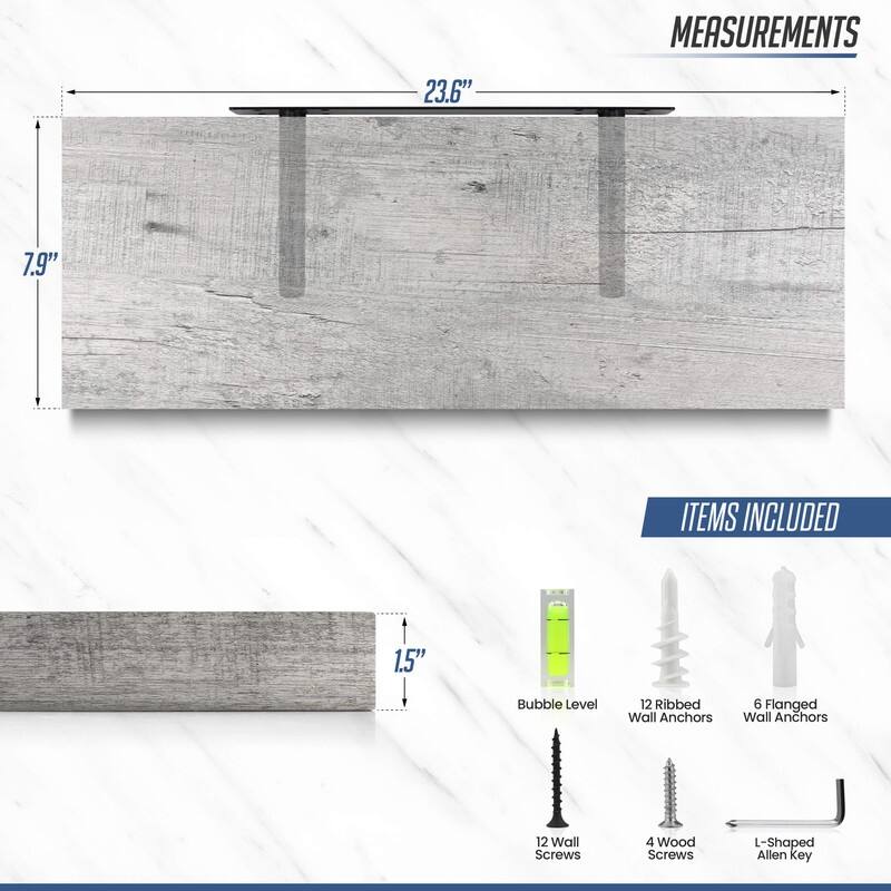 Designer 24" Floating Wall Shelves, Large Wooden Rack Set of 2