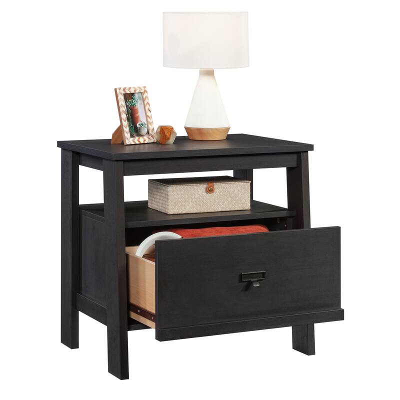 Wood Farmhouse Nightstand with 1 Drawer and Open Shelf