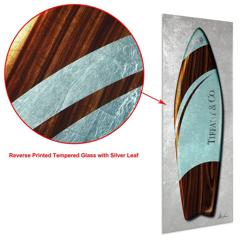 "Fashion T Blue Surfboard" Reverse Printed Tempered Glass with Silver Leaf