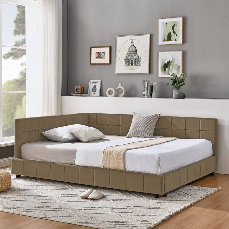 Upholstered Tufted Bed Frame Velvet Fabric Daybed - Brown - Full