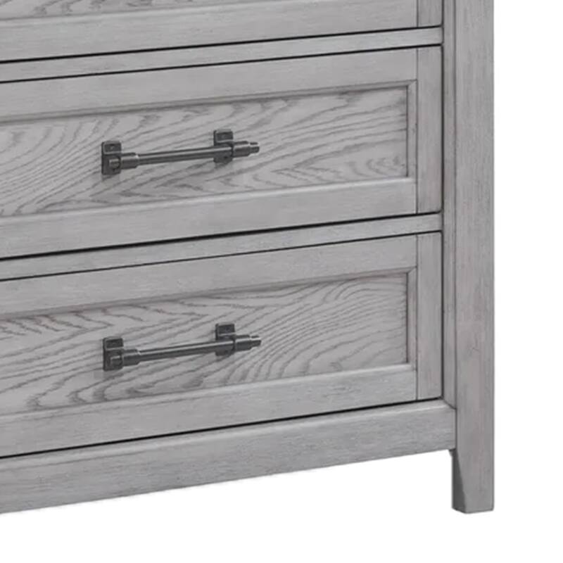 Bix Tall Dresser Chest, 6 Dovetail Drawers, Bronze Handles, Light Gray