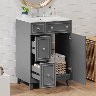 24" Bathroom Vanity Cabinet with Sink, Drawers and Soft-Close Door