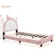 preview thumbnail 12 of 18, Upholstered Leather Platform Bed with Unicorn Shape Headboard, Platform Bed Frame with Unicorn Ornament for Kids,Pink