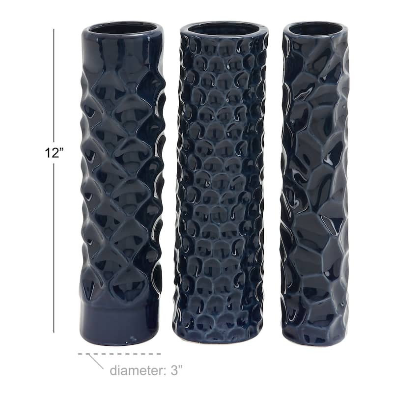 Ceramic Decorative Vase with Varying Patterns - Set of 3 Dark Blue - Roche River Decor