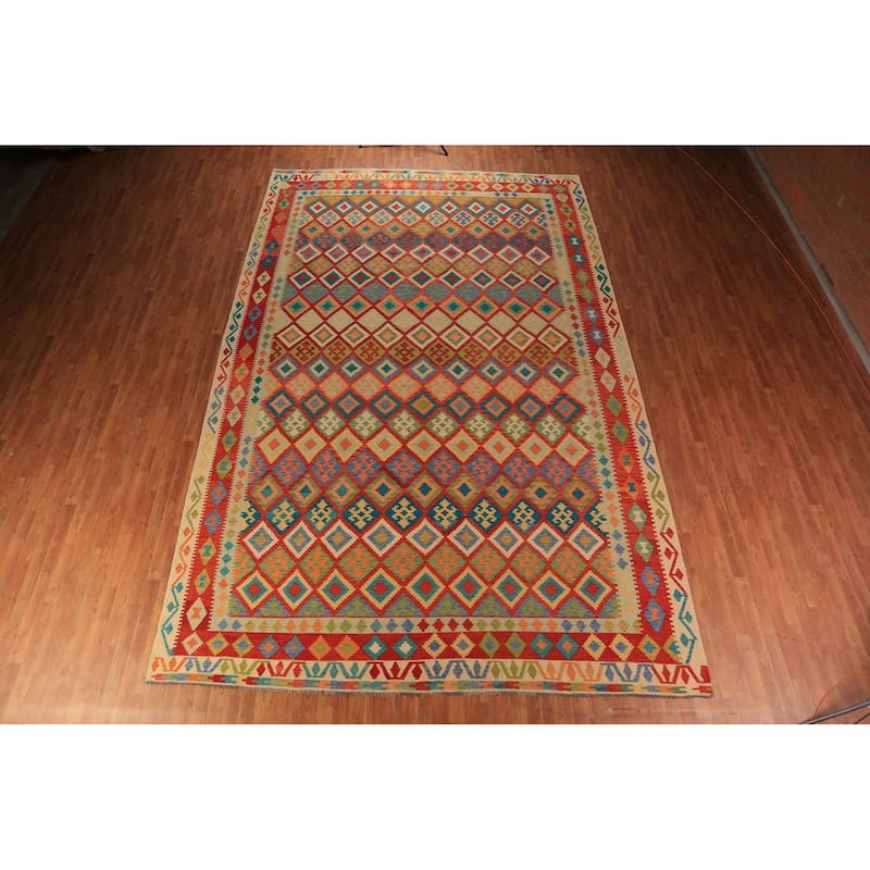 South Western Style Kilim Oriental Large Rug Flatweave Wool Carpet - 10'4"x 16'0"