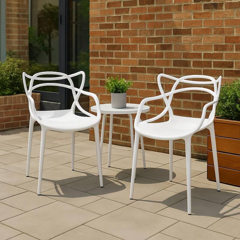 Modern Stackable Geometric Molded Stacking Chairs Dining Armchairs Indoor Outdoor Patio Work Office Kitchen (Set of 2)