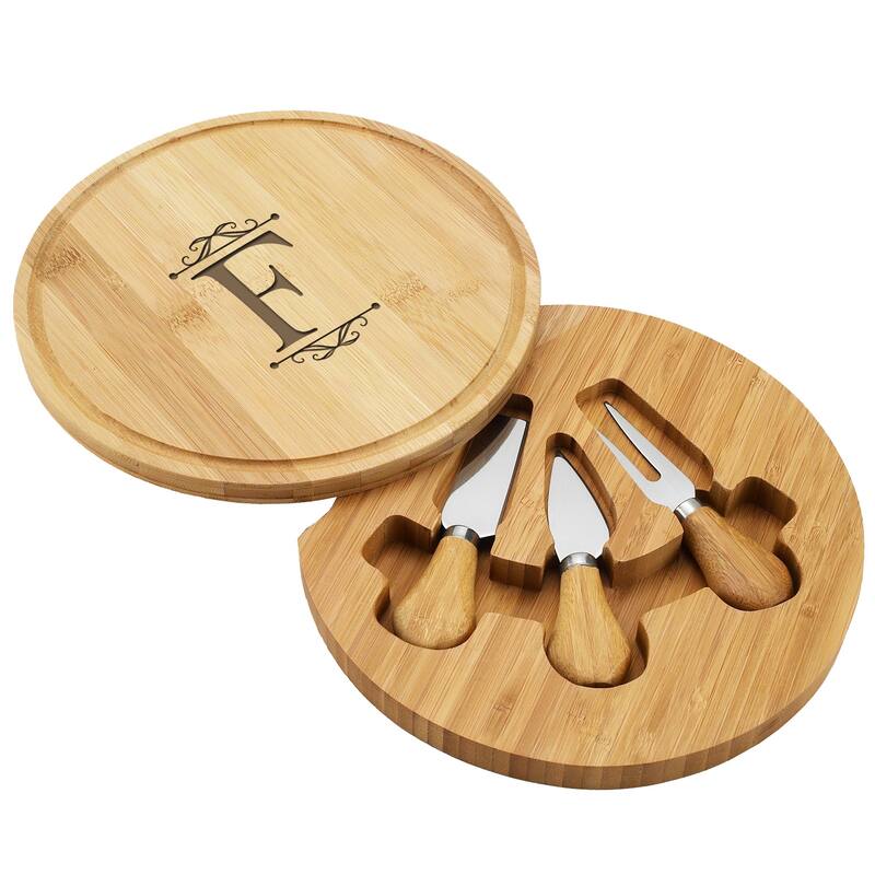 Picnic at Ascot Personalized Bamboo Charcuterie Board Set with Cheese Tools - F