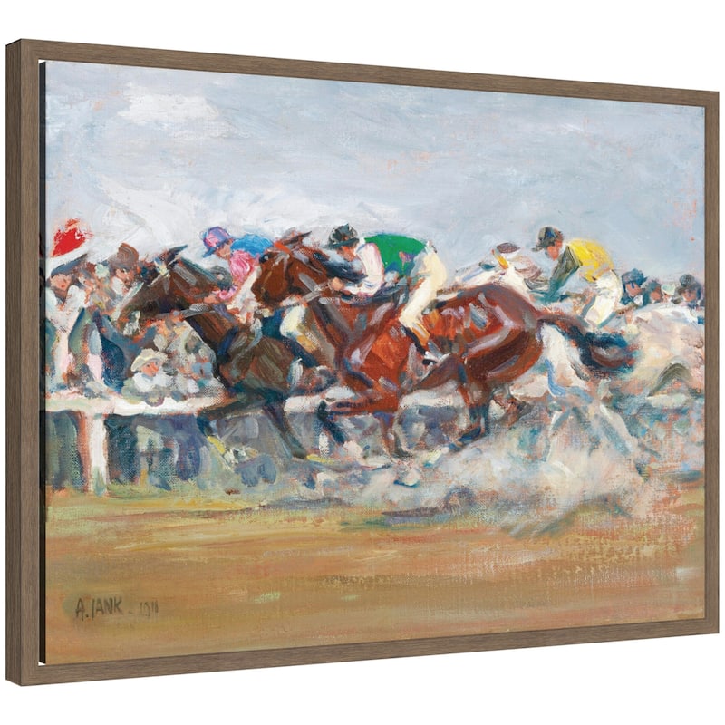 Kate and Laurel Horse Race 1911 Angelo Jank by Nostalgia Prints Framed Canvas Wall Art Print - 24 x 18