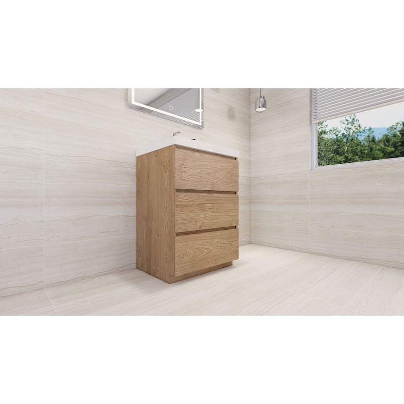Angeles 24" freestanding bath vanity with single basin reinforced acrylic top