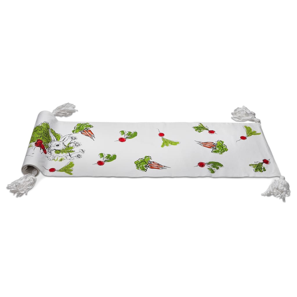 Munching Bunny Spring Table Runner 72x14.5 Cotton White Multi Machine Washable
