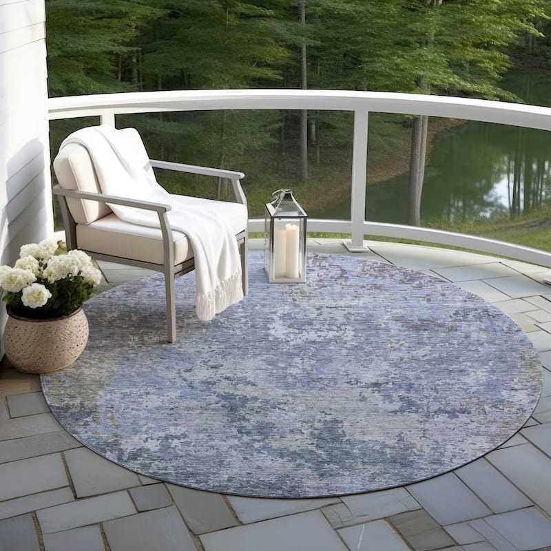 Machine Washable Indoor/ Outdoor Abstract Contemporary Chantille Rug